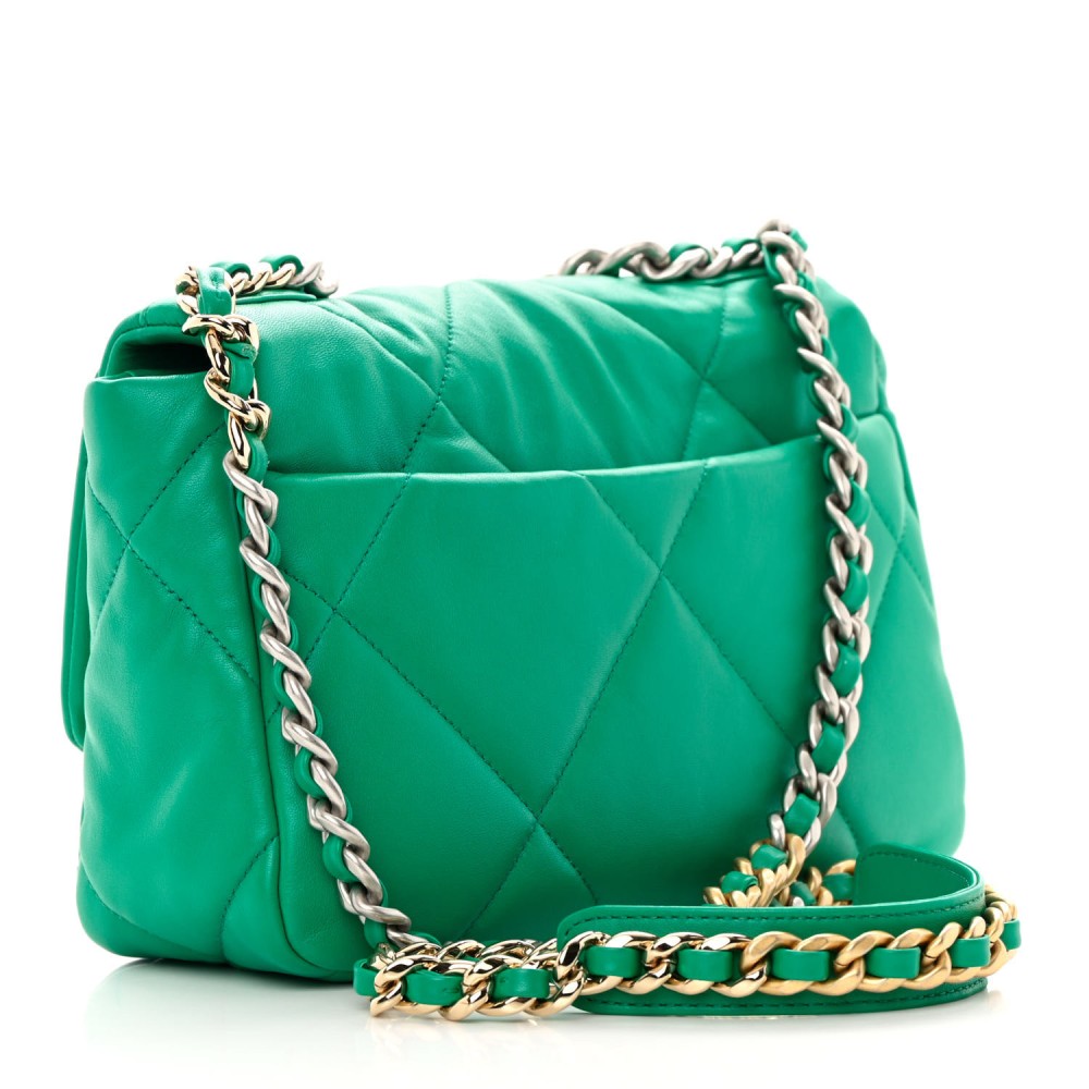 Lambskin Quilted Medium Chanel 19 Flap Green