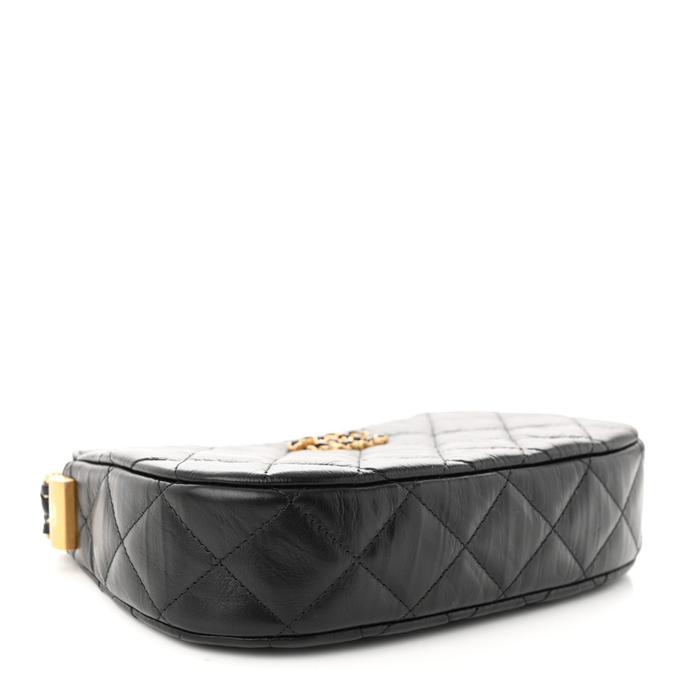 Aged Calfskin Quilted Small Chanel 19 Hobo Black