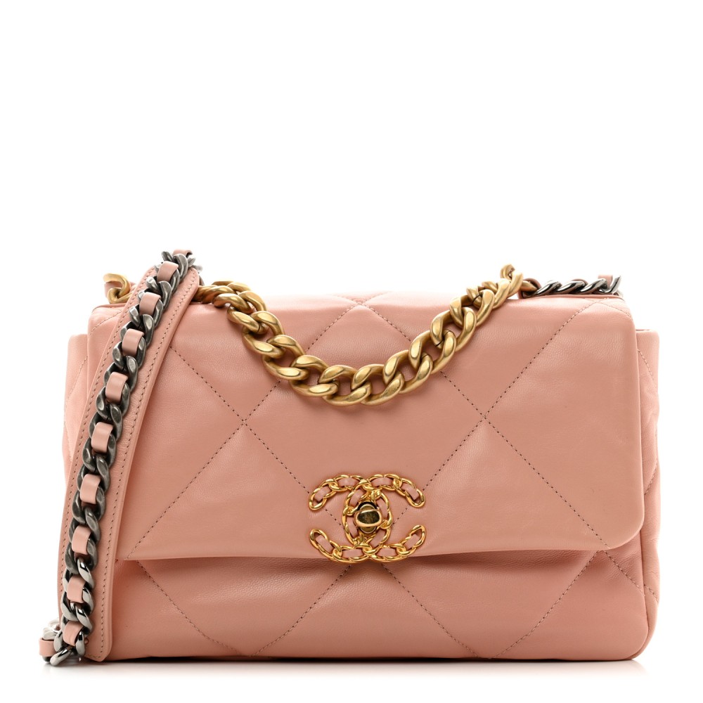 Goatskin Quilted Medium Chanel 19 Flap Light Pink