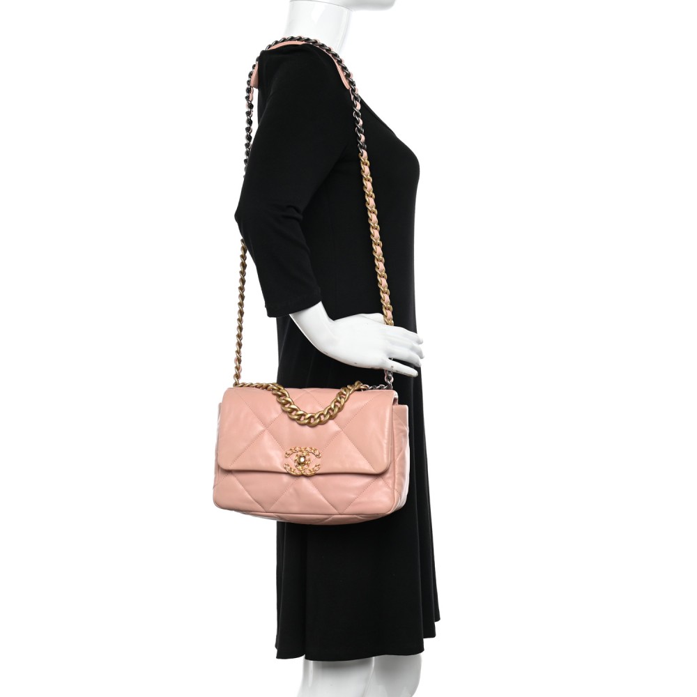 Goatskin Quilted Medium Chanel 19 Flap Light Pink