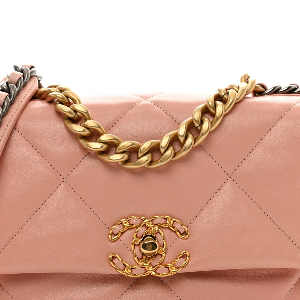 Goatskin Quilted Medium Chanel 19 Flap Light Pink