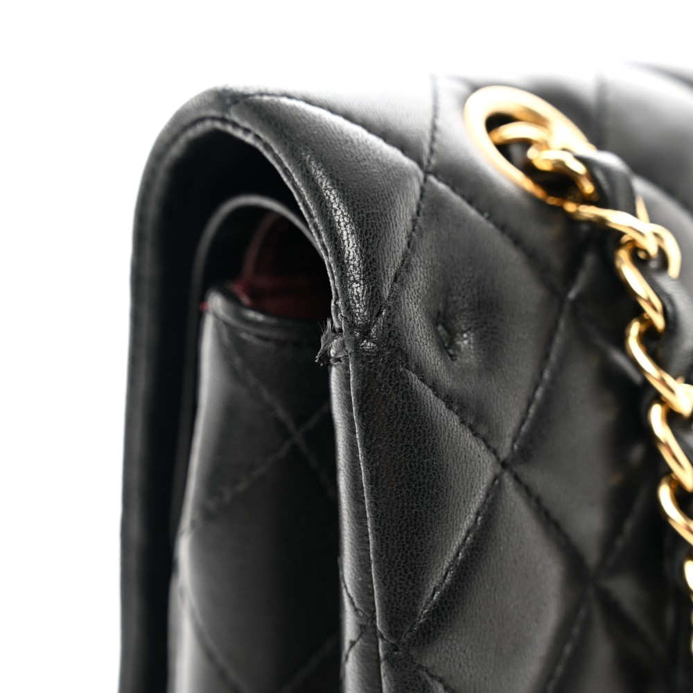 Lambskin Quilted Medium Double Flap Black