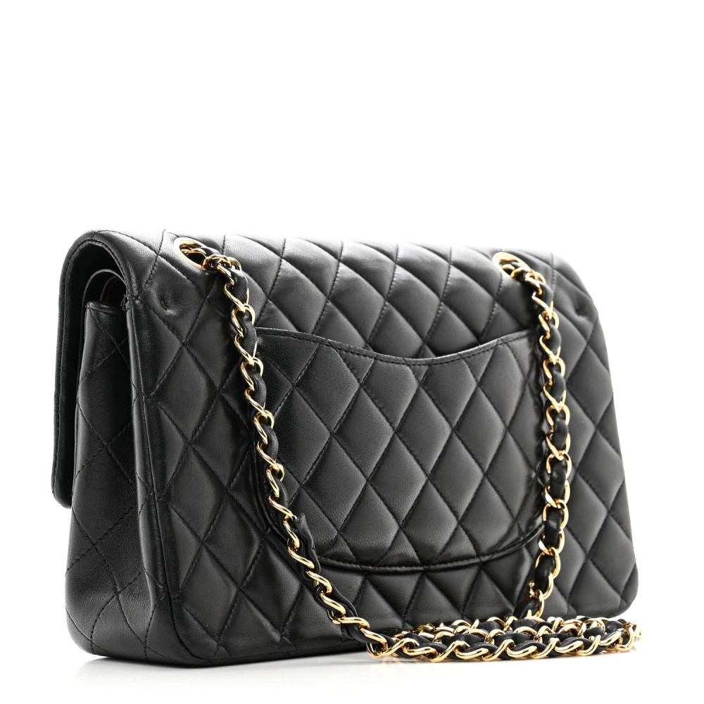 Lambskin Quilted Medium Double Flap Black