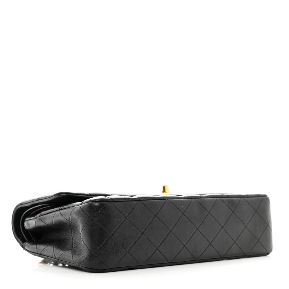 Lambskin Quilted Medium Double Flap Black