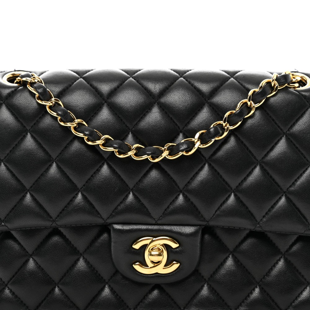 Lambskin Quilted Medium Double Flap Black