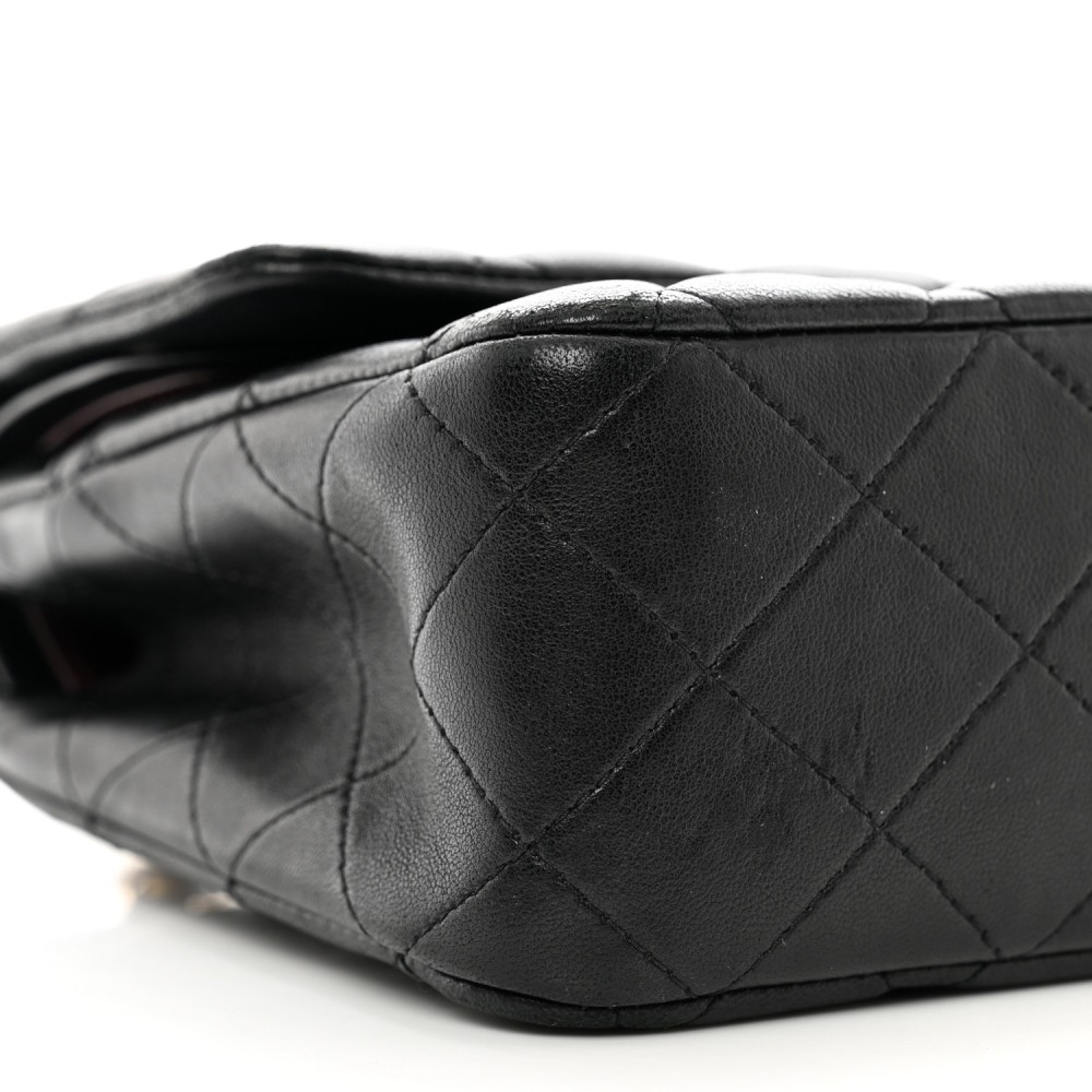 Lambskin Quilted Medium Double Flap Black