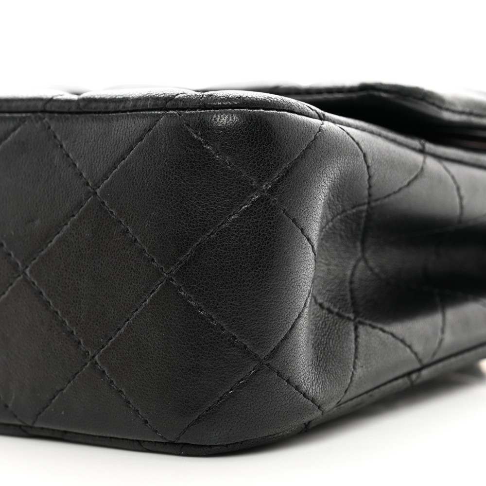 Lambskin Quilted Medium Double Flap Black