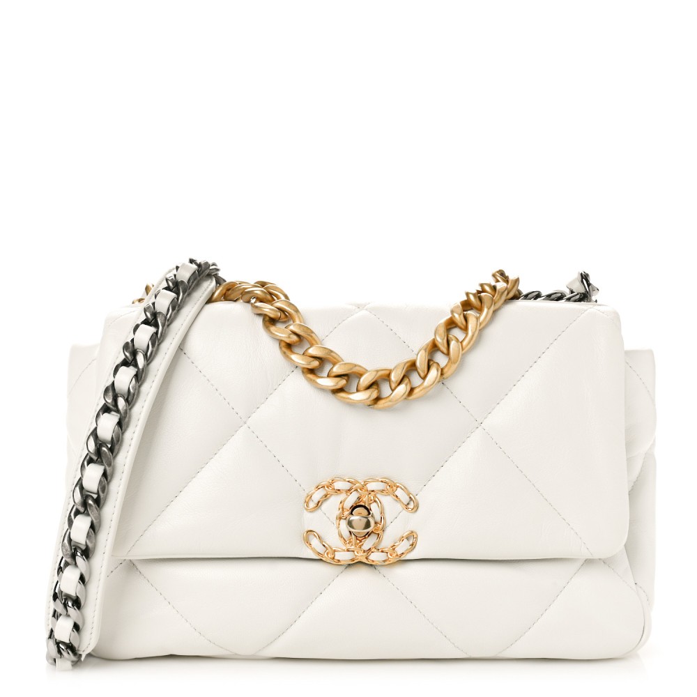 Goatskin Quilted Medium Chanel 19 Flap White