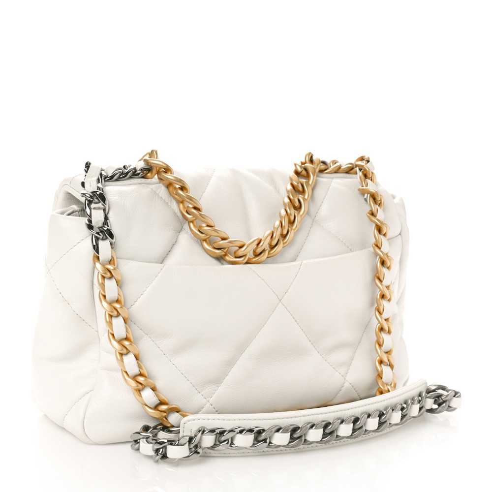 Goatskin Quilted Medium Chanel 19 Flap White