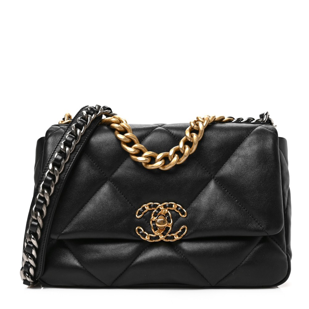 Lambskin Quilted Medium Chanel 19 Flap Black