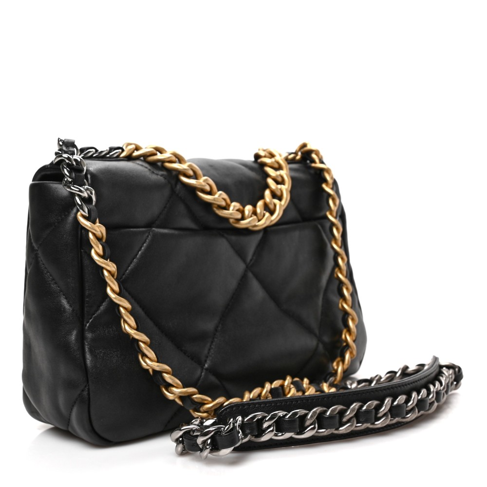 Lambskin Quilted Medium Chanel 19 Flap Black