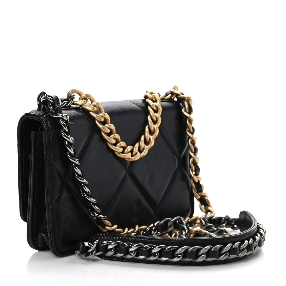 Lambskin Quilted Chanel 19 Wallet On Chain WOC Black