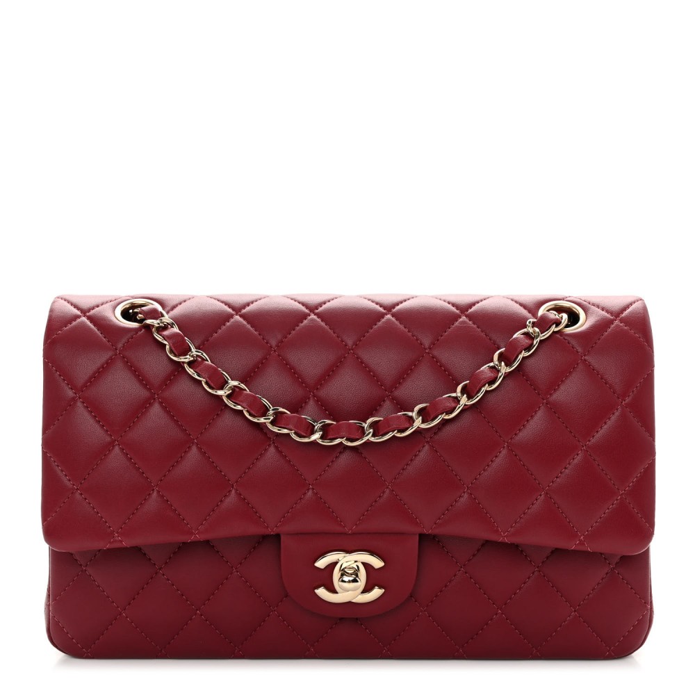 Lambskin Quilted Medium Double Flap Burgundy