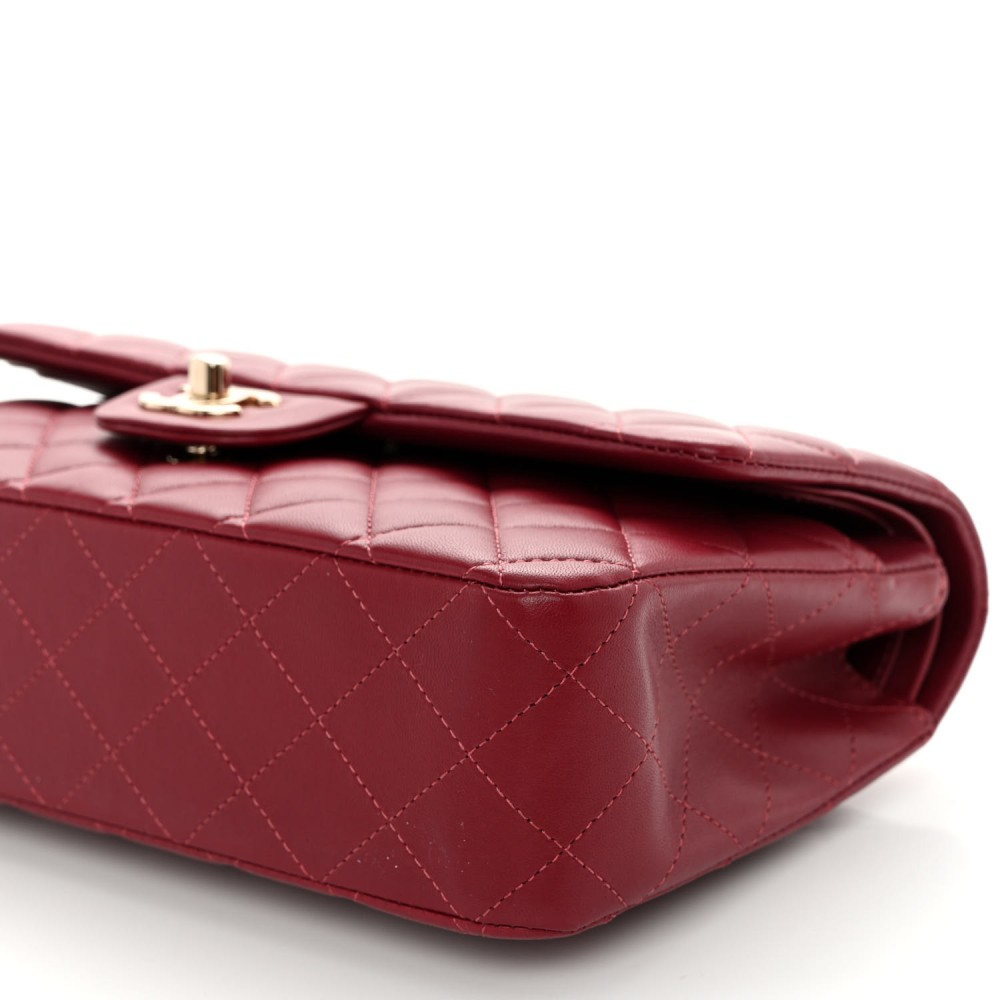 Lambskin Quilted Medium Double Flap Burgundy