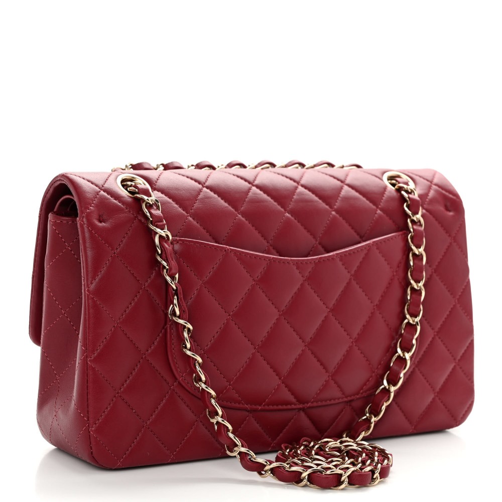 Lambskin Quilted Medium Double Flap Burgundy