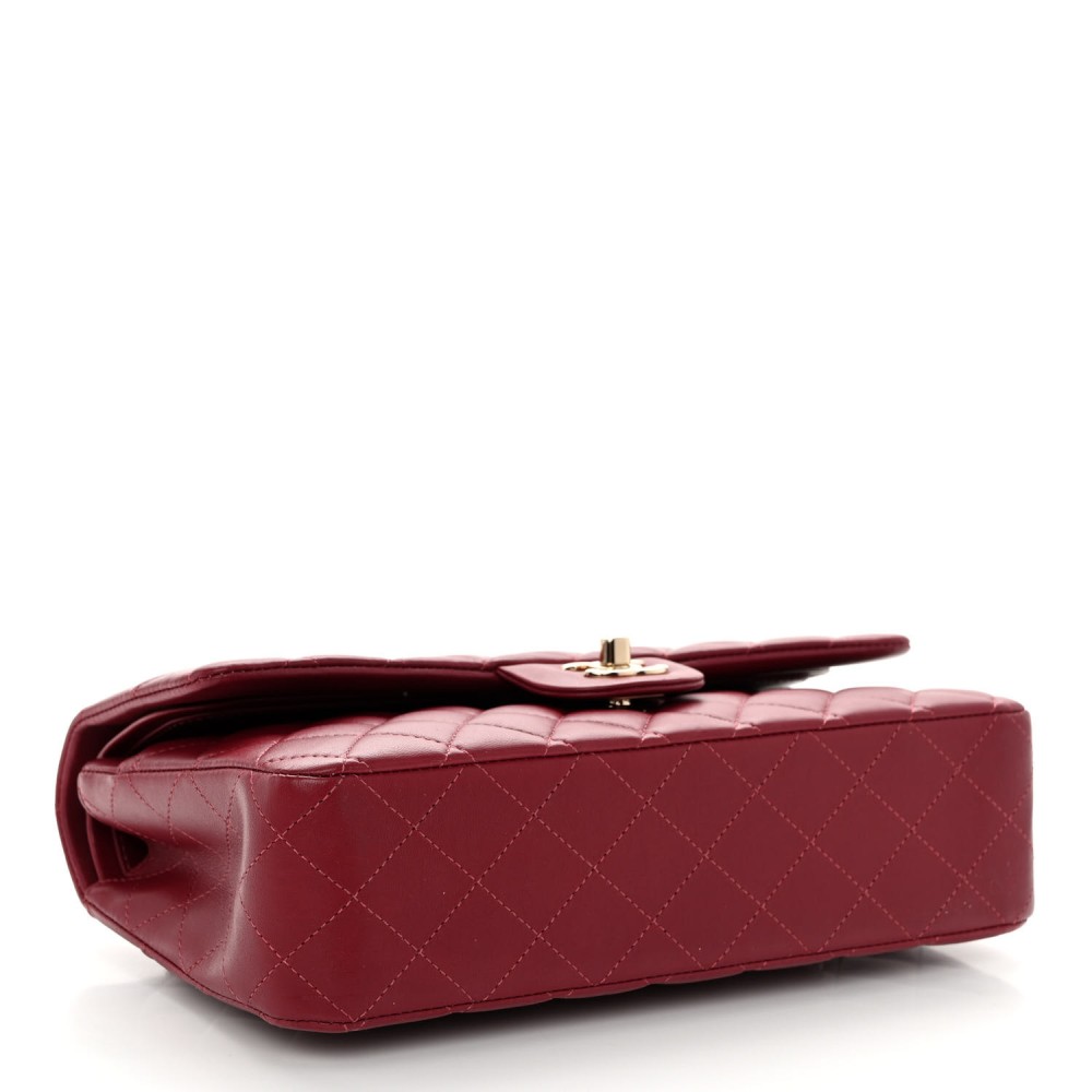 Lambskin Quilted Medium Double Flap Burgundy