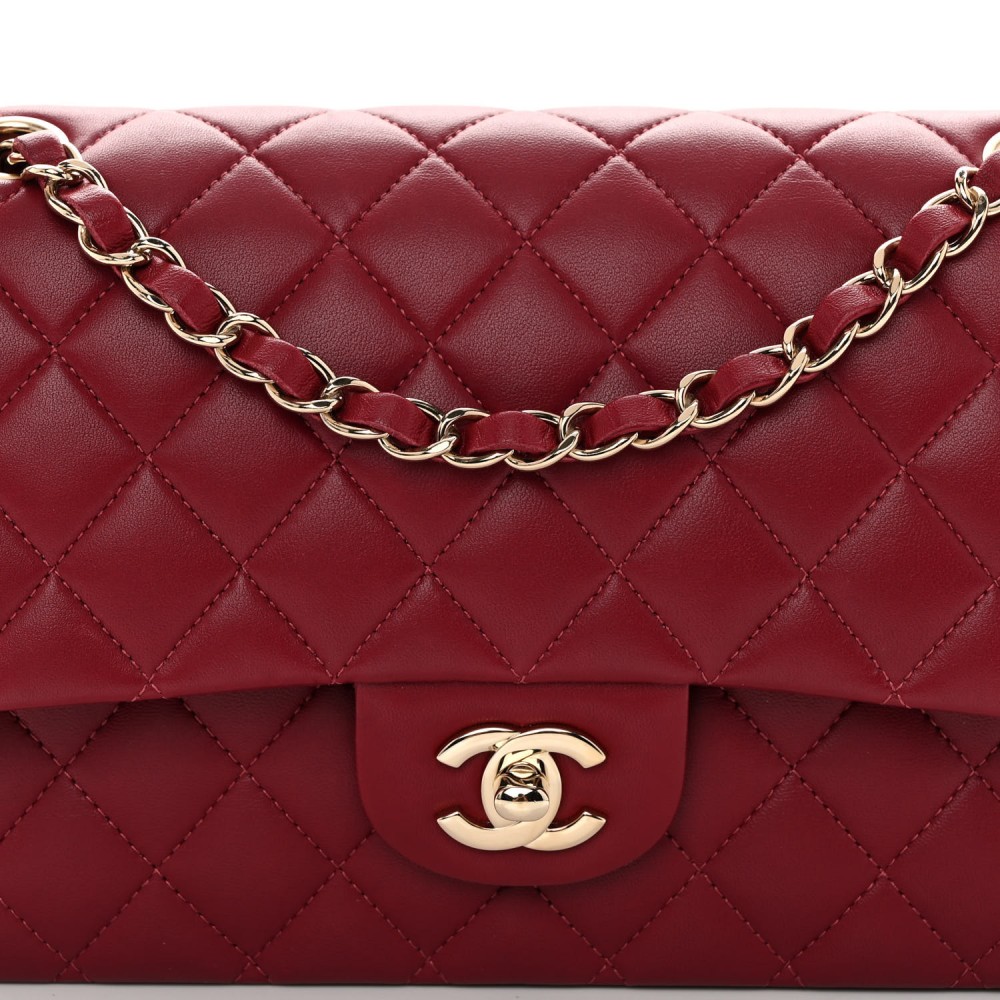 Lambskin Quilted Medium Double Flap Burgundy