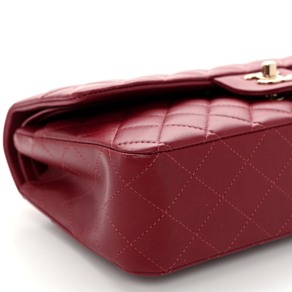 Lambskin Quilted Medium Double Flap Burgundy