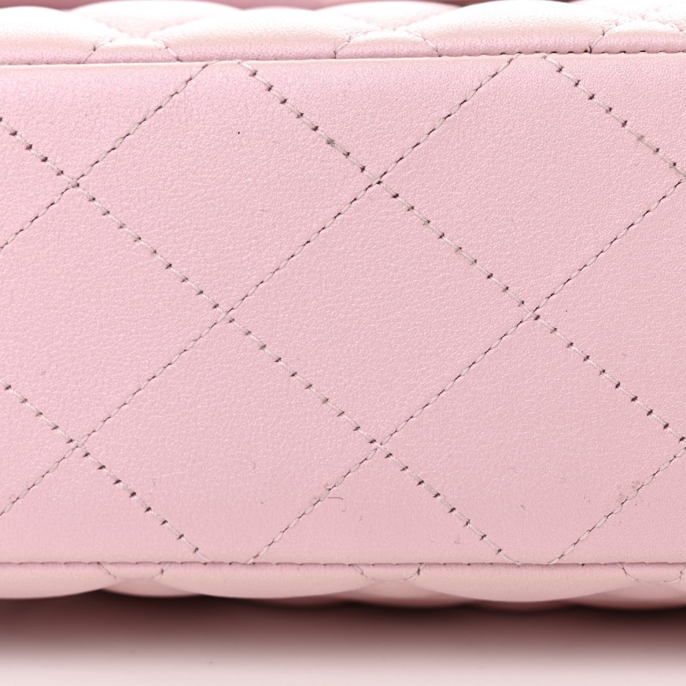 Iridescent Calfskin Quilted Medium Double Flap Pink