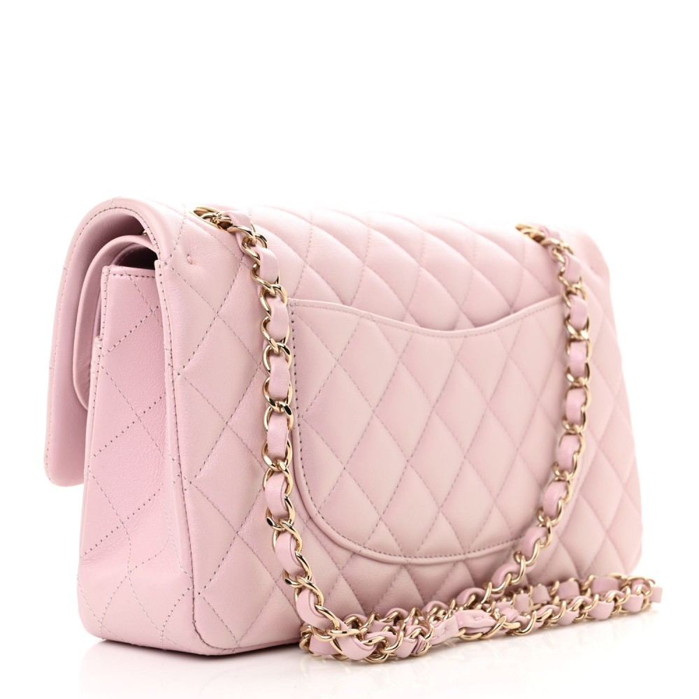 Iridescent Calfskin Quilted Medium Double Flap Pink