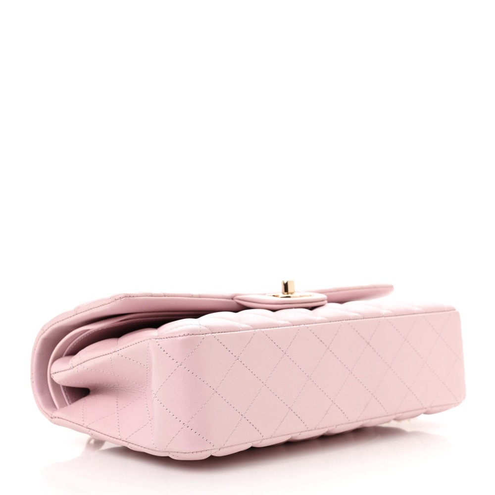 Iridescent Calfskin Quilted Medium Double Flap Pink