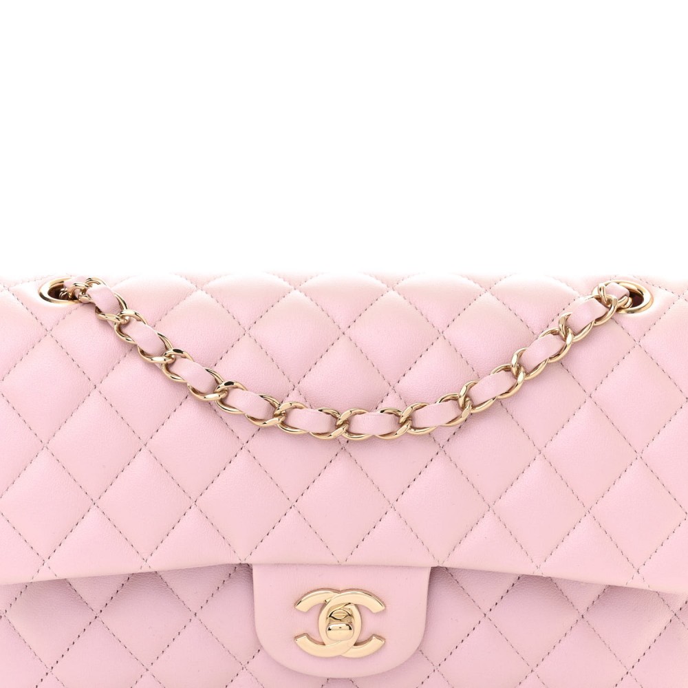 Iridescent Calfskin Quilted Medium Double Flap Pink