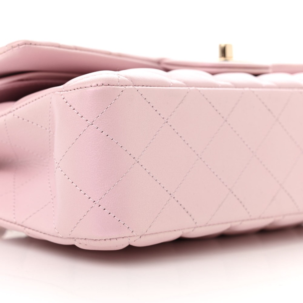 Iridescent Calfskin Quilted Medium Double Flap Pink