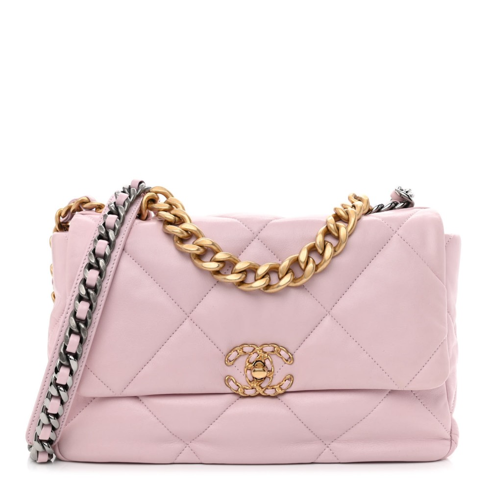 Lambskin Quilted Large Chanel 19 Flap Light Pink