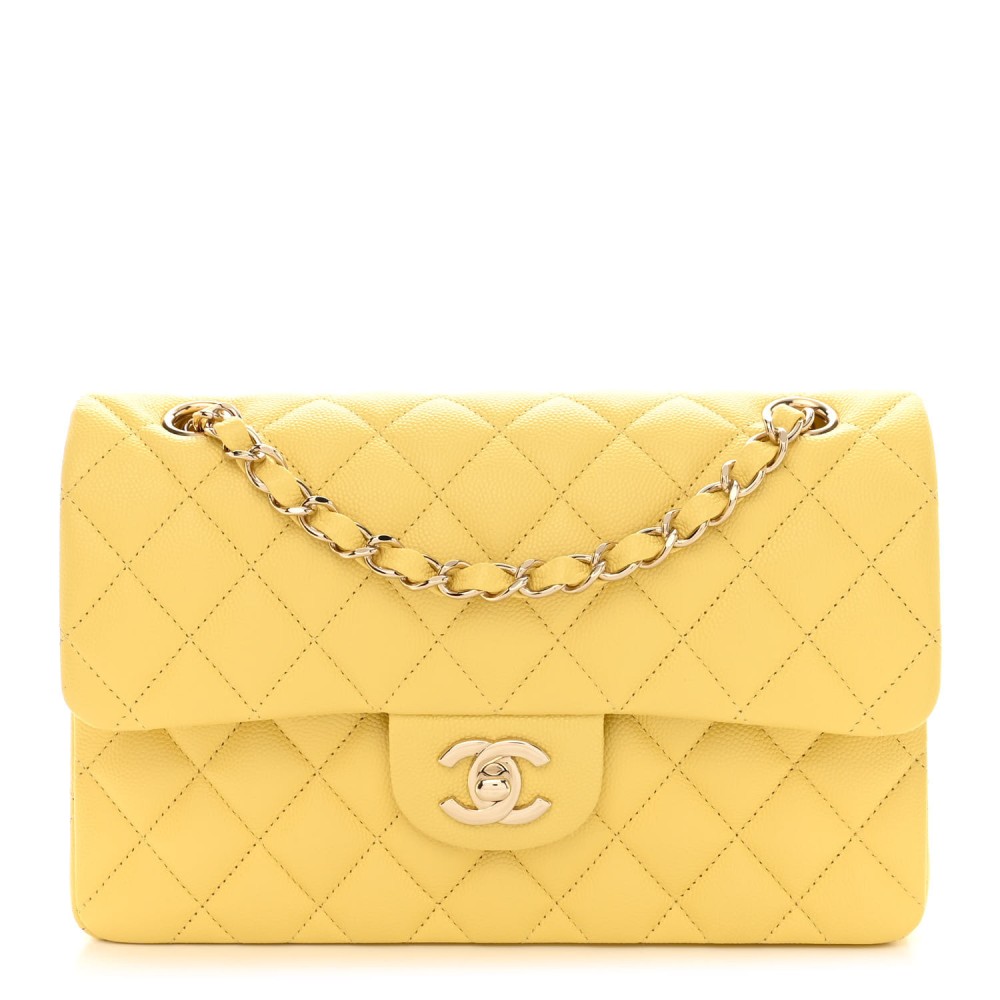 Caviar Quilted Small Double Flap Yellow