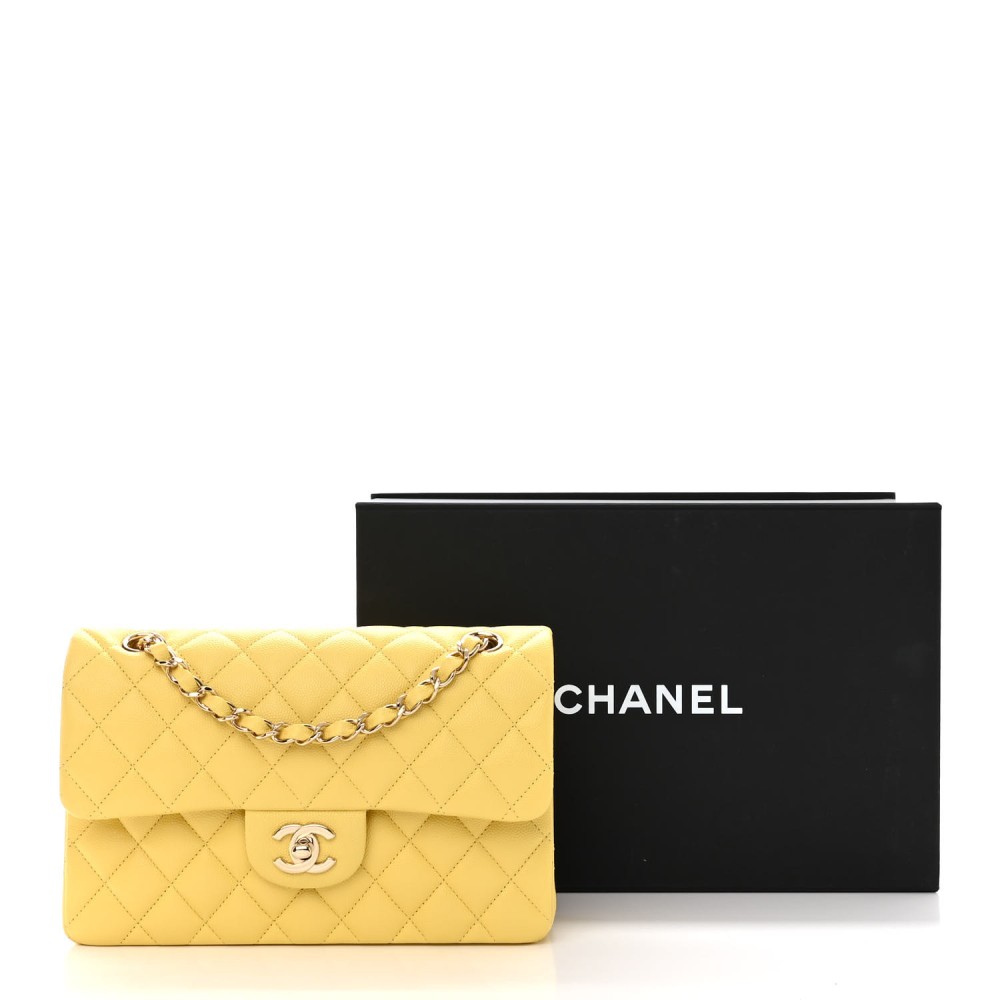 Caviar Quilted Small Double Flap Yellow