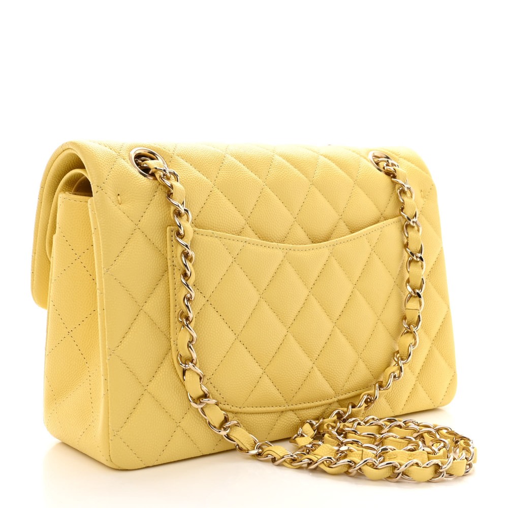 Caviar Quilted Small Double Flap Yellow