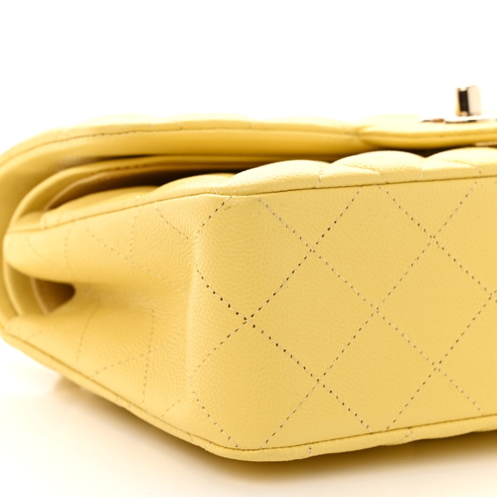 Caviar Quilted Small Double Flap Yellow