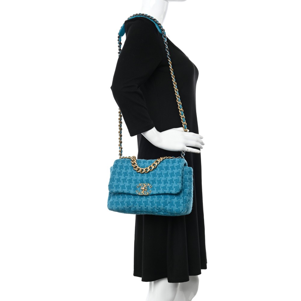 Tweed Quilted Medium Chanel 19 Flap Turquoise