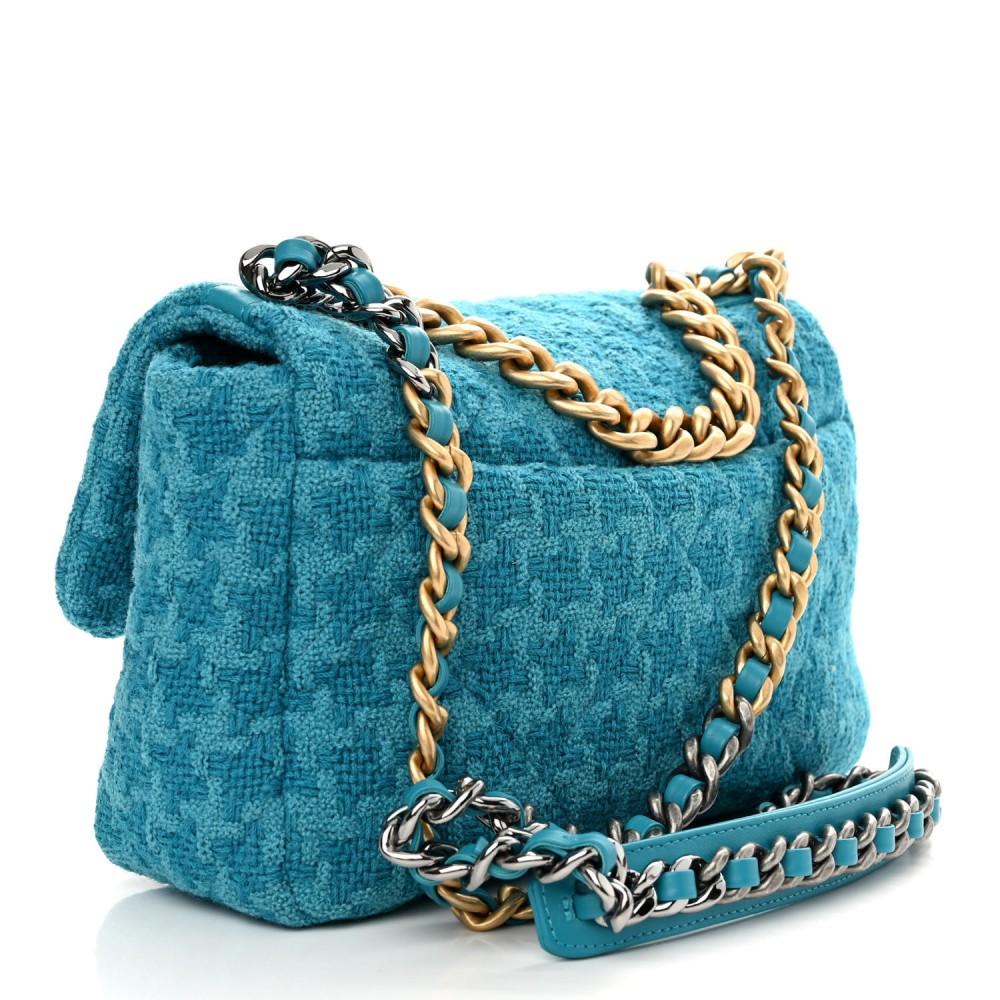 Tweed Quilted Medium Chanel 19 Flap Turquoise