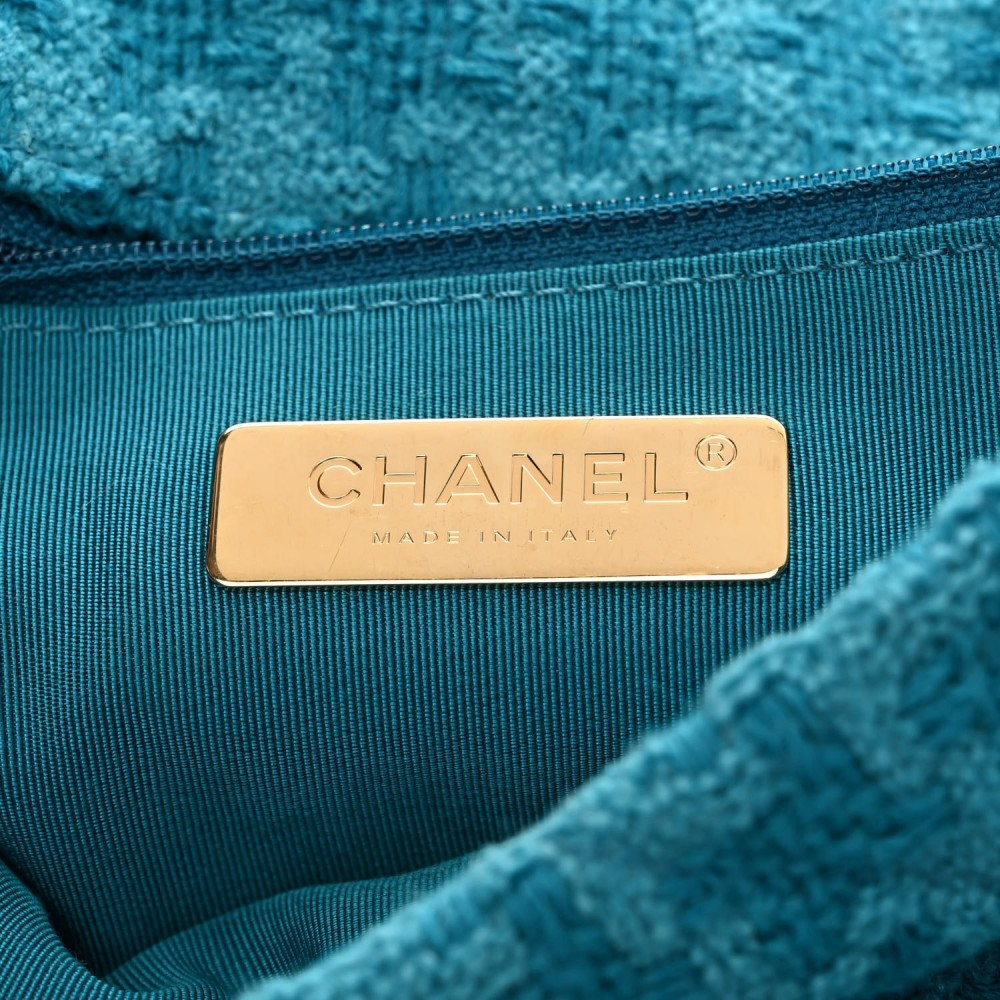 Tweed Quilted Medium Chanel 19 Flap Turquoise