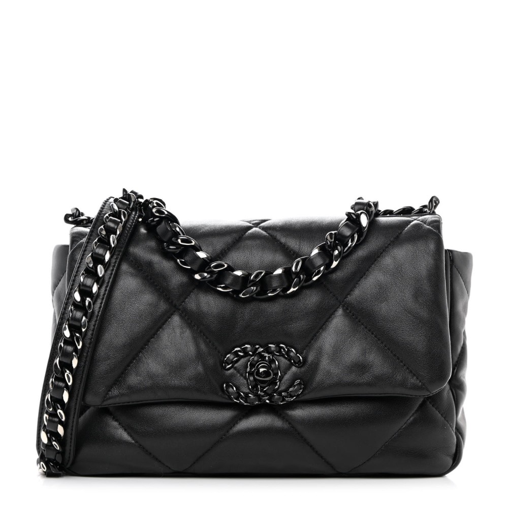 Lambskin Quilted Medium Chanel 19 Flap So Black