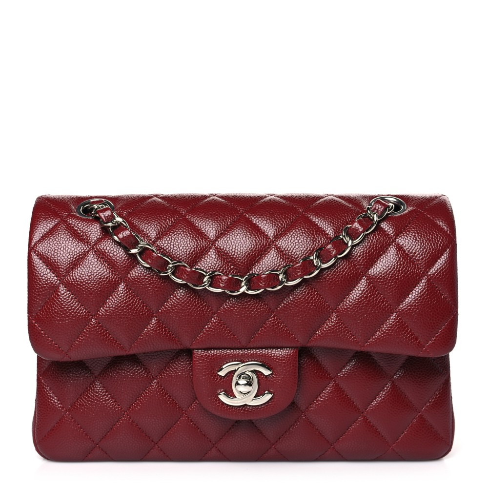 Caviar Quilted Small Double Flap Burgundy