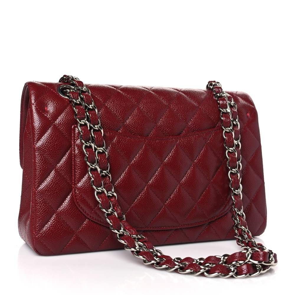 Caviar Quilted Small Double Flap Burgundy