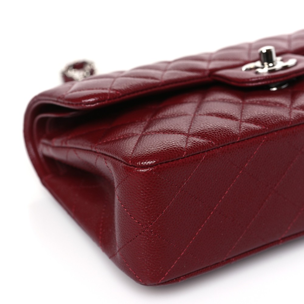 Caviar Quilted Small Double Flap Burgundy