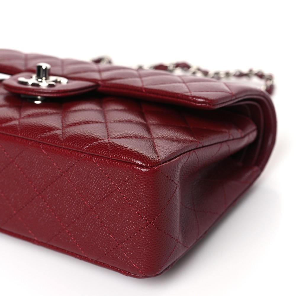 Caviar Quilted Small Double Flap Burgundy