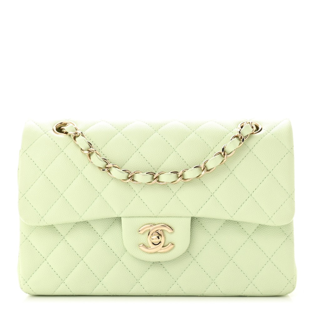 Caviar Quilted Small Double Flap Light Green