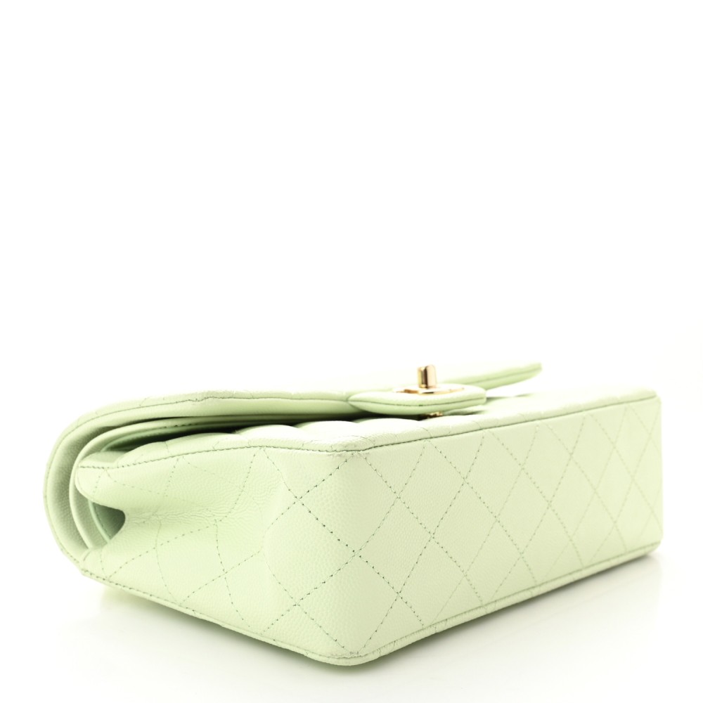 Caviar Quilted Small Double Flap Light Green