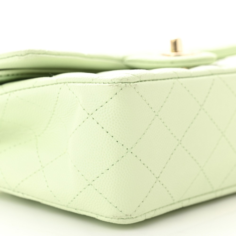 Caviar Quilted Small Double Flap Light Green