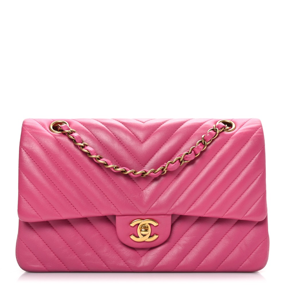 Lambskin Chevron Quilted Medium Double Flap Pink