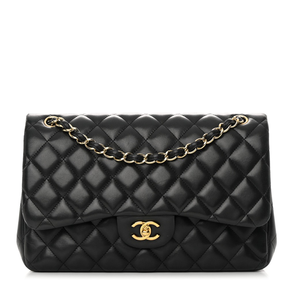 Lambskin Quilted Jumbo Double Flap Black