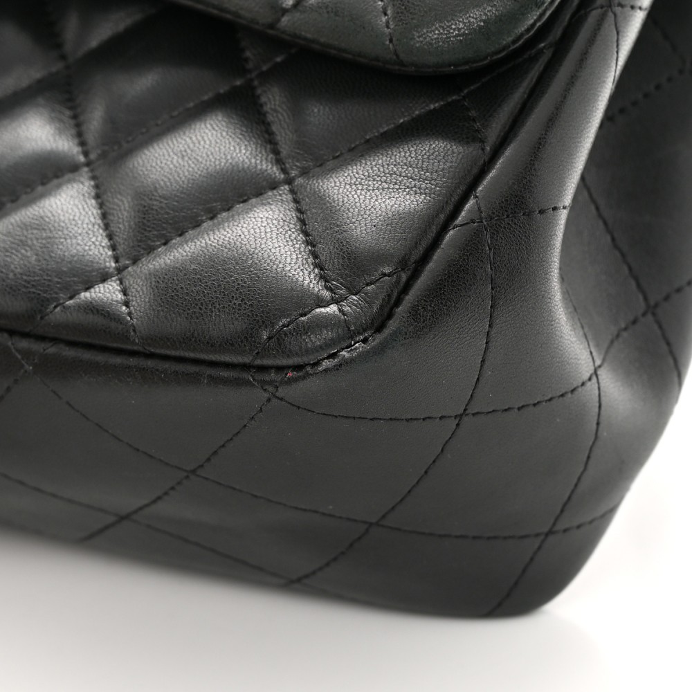 Lambskin Quilted Jumbo Double Flap Black