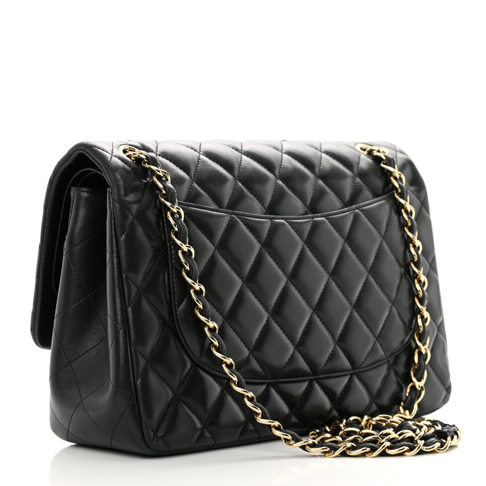 Lambskin Quilted Jumbo Double Flap Black