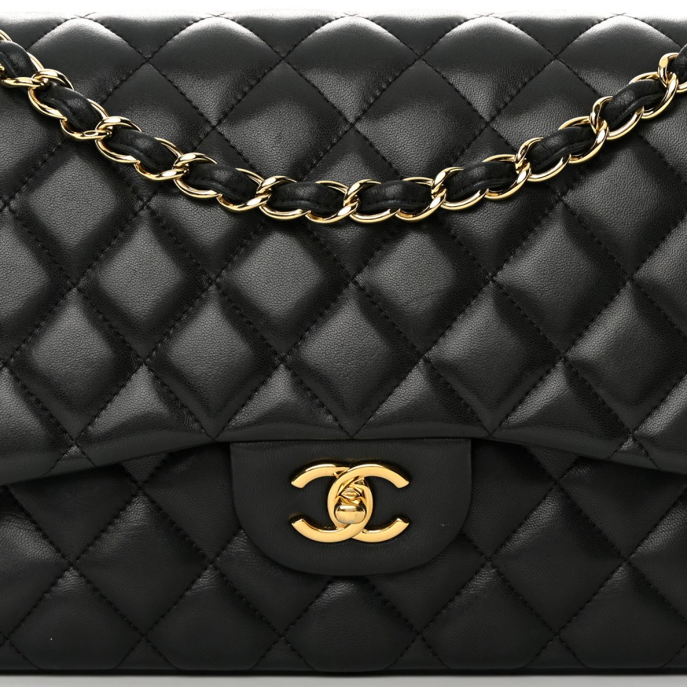 Lambskin Quilted Jumbo Double Flap Black