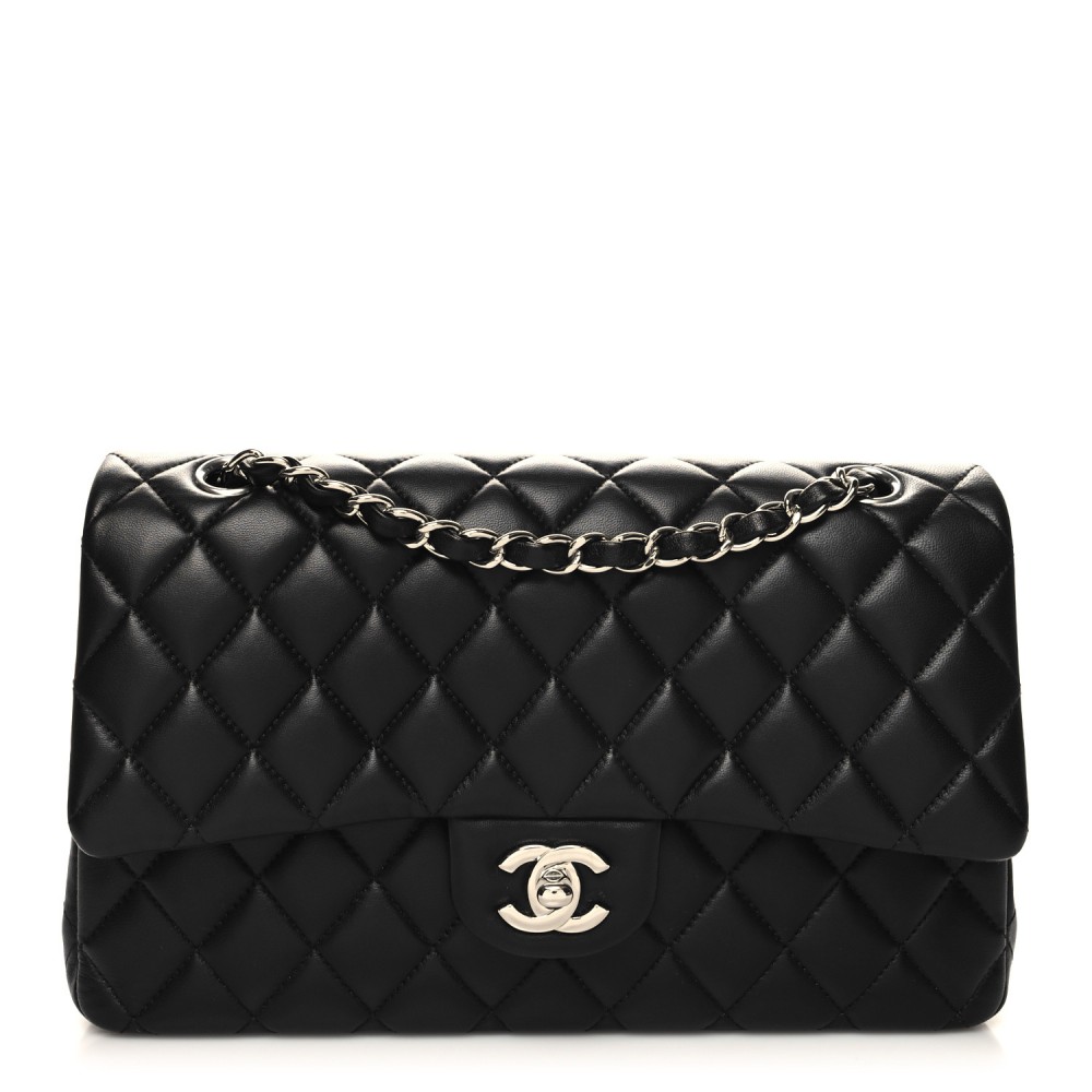 Lambskin Quilted Medium Double Flap Black