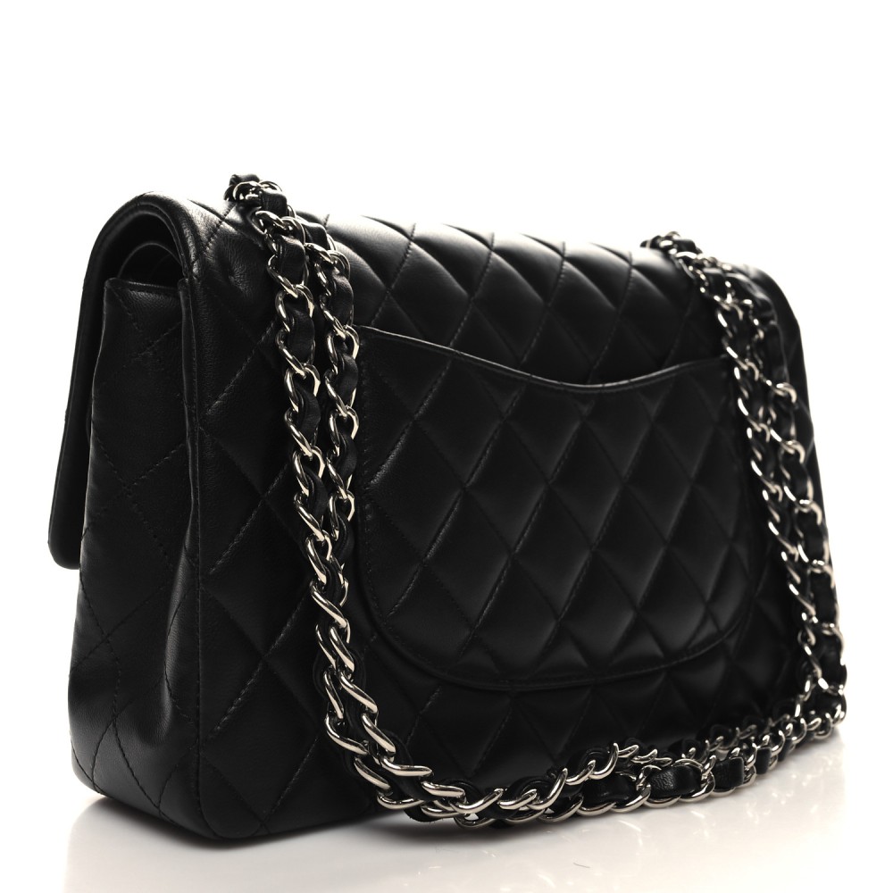 Lambskin Quilted Medium Double Flap Black